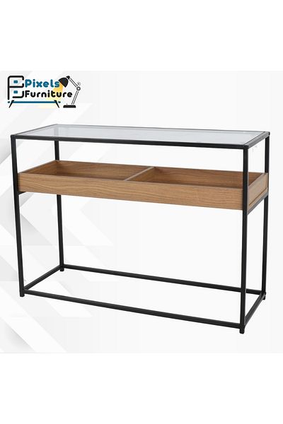 PixelsFurniture Pixel Furniture Console Table, Entryway with Wood Top and Metal Ends, Versatile