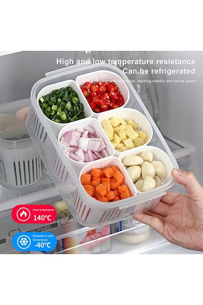 COOYA Refrigerator Food Storage Container with Sealed Lid and 6 Removable Drain Baskets