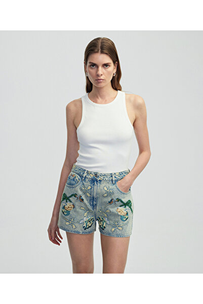 İpekyol Floral nakışlı denim şort
