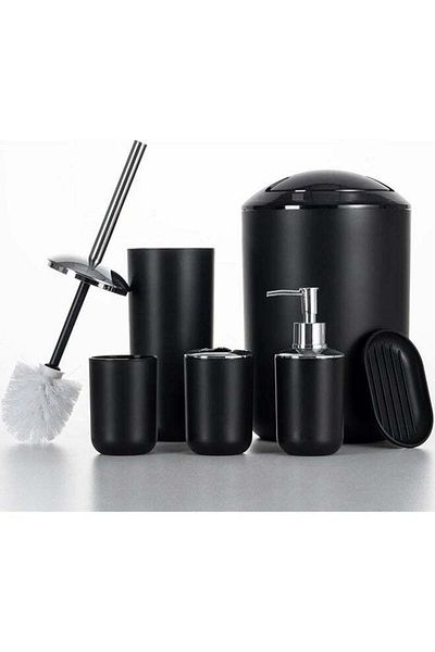 COOYA 6-piece bathroom toiletries set, fully functional, durable plastic, black