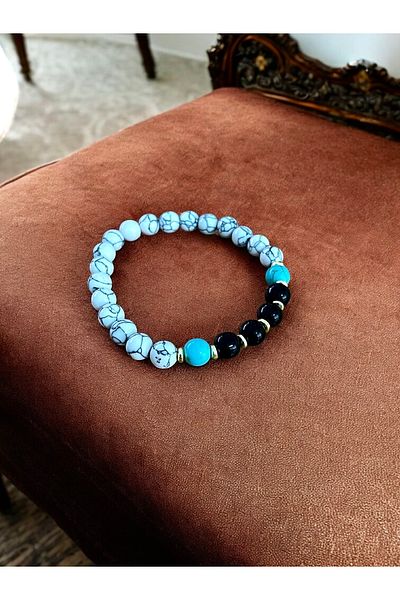 Padore Accessory A+ Quality Howlite, Onyx and Turquoise Natural Stone Bracelet