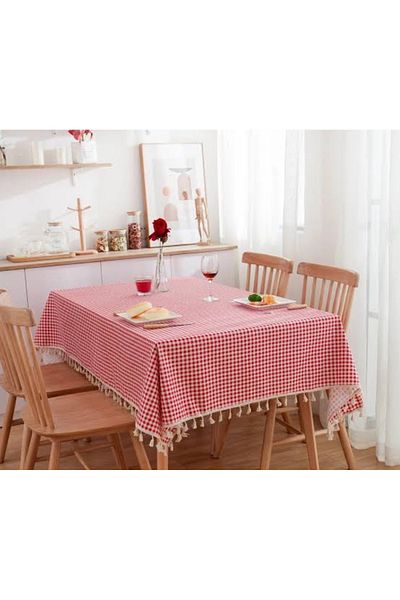 ZADA HOME Picnic Square Pattern Gingham Table Cloth, Picnic Mat, Fringed Picnic