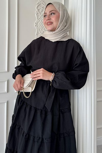 InStyle Rochie neagră modal cu detaliu cu volane în fustă