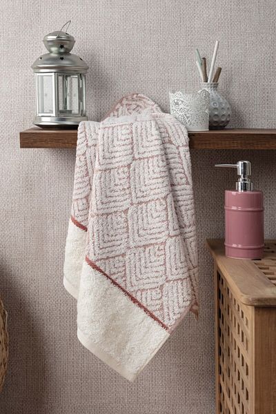 Sevim Geometric Patterned Floor Colorful Bamboo Hand Towel - 50X90 cm - Tile