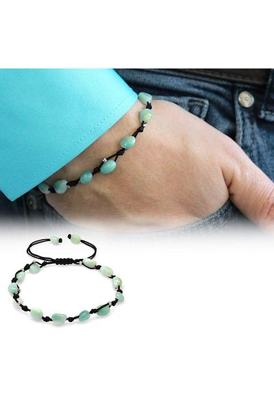 Tesbihane Macrame Braided Natural Cut Dorica Ball Detailed Amazonite Natural Stone Men's Bracelet