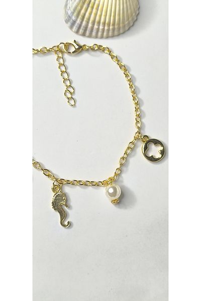 MYSTERY TAKI AKSESUAR Pearl Gold Sea Shell Chain Anklet