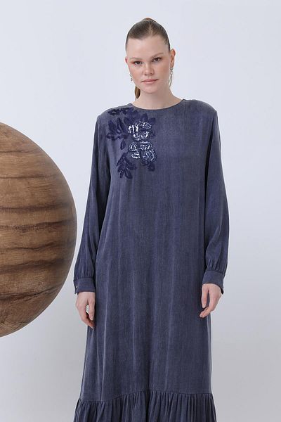 Puane Rochie de damă cu broderie și broderie în față - 12597ELB - NAVY