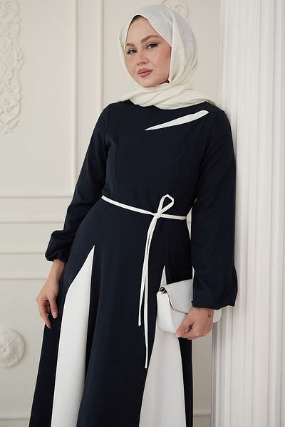 InStyle Διπλό Φόρεμα Navy Blue με σχισμή