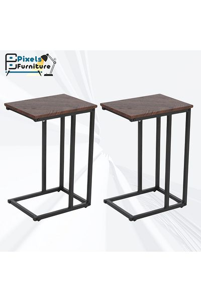 PixelsFurniture Set of 2 Pixel Furniture C-Shaped Side Table for Sofa and Bed, Table with Solid Metal Bases