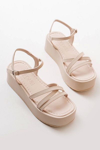 No8 Home 861-1016 Μπεζ Wedge Γυναικεία Σανδάλια