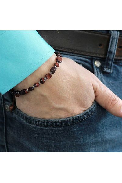 Tesbihane Macrame Braided Natural Cut Dark Color Tiger Eye Natural Stone Men's Bracelet