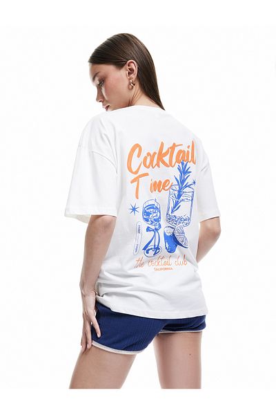 Koton Cotton Short Sleeve Crew Neck Printed Oversize T-Shirt