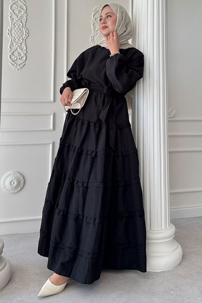 InStyle Rochie neagră modal cu detaliu cu volane în fustă