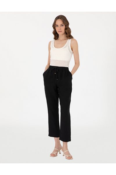 Pierre Cardin Black Carrot Fit Linen Trousers 50301256-Vr046