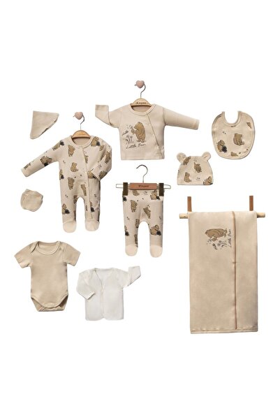 bebegen 10 Piece Beige Bear Patterned Unisex Hospital Exit Set