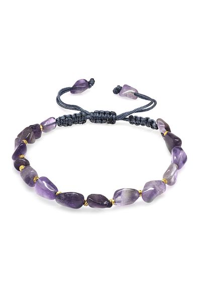 Tesbihane Macrame Braided Natural Cut Amethyst Natural Stone Women's Bracelet