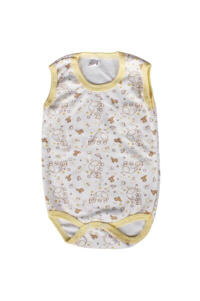 bebegen Yellow Animal Patterned Unisex Bodysuit - Ribbed Strap