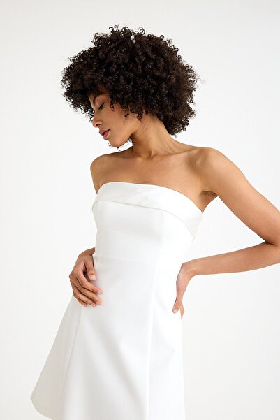 SpringStore Ekru Straplez Kısa Abiye Elbise