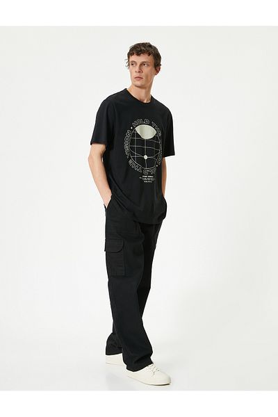 Koton Σλόγκαν εμπριμέ T-Shirt με λαιμόκοψη κοντό μανίκι βαμβακερό