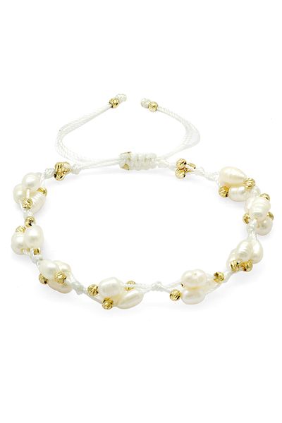 Tesbihane Macrame Braided Natural Cut Pearl Natural Stone Women's Bracelet