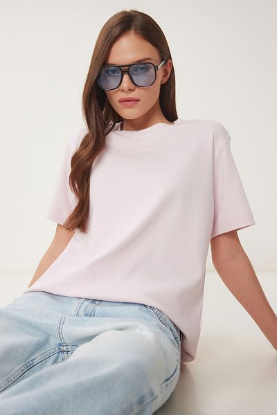 Lovelyİstanbul Tricou tricotat de bază din bumbac ROZ LUS0094