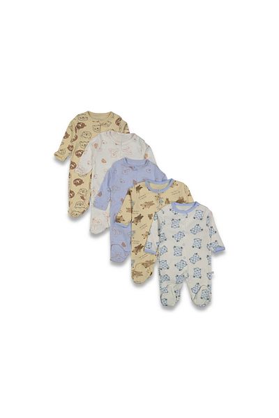 ENİA BABY Baby Boy Printed Cotton Snap-On Booties 5-Piece Newborn Set Jumpsuit (Girl Boy Newborn)