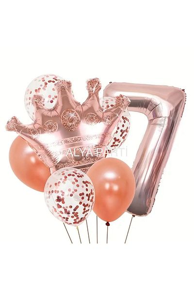 ALYA Σετ γενεθλίων PARTY King Crown και αριθμός με μπαλόνια με ροζ