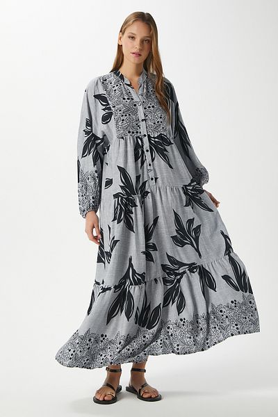 Ritnice Rochie lungă de vară cu mâneci cu balon, 100% viscoză, gri Freya, pentru femei