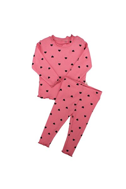 bebegen Kız Bebek Pembe Kalpli Kaşkorse Taytlı 2'li Takım
