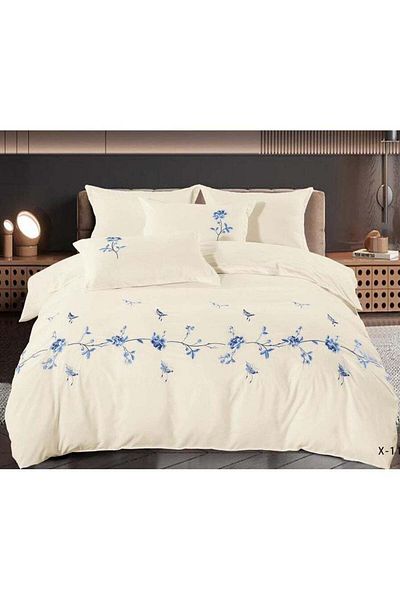 Comfy 6pc Embroidered Premium Quality Pure Cotton King Size Comforter Set Cream 41