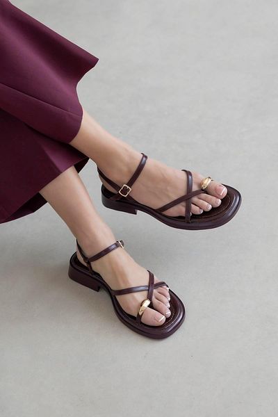 STRASWANS Vichenza Women's Flip Flop Leather Sandals Claret Red