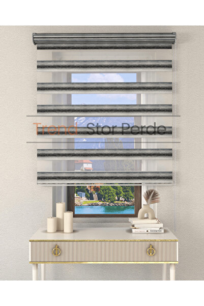 TREND STOR PERDE Siyah Yeşil Geçişli Etek Dilimsiz Zebra Stor Güneşlik Perde