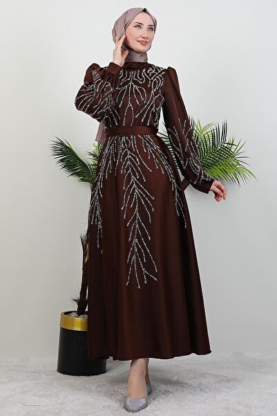 giz astore Buğlem Taşlı Abiye Acı Kahve