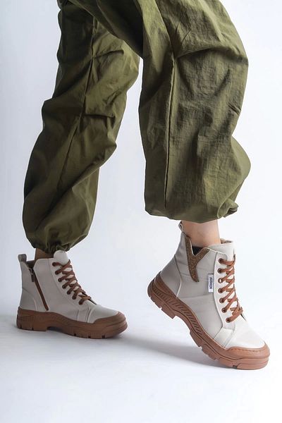 Joy Ayakkabı AMBER Lace Up Zipper Ορθοπεδική Σόλα Γυναικείες Μπότες TT - Κρέμα