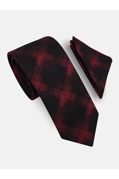 Milleniva Plaid Red Tie & Handkerchief