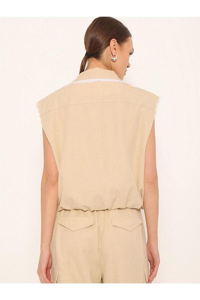 Coral Beige Vest with Embroidery Detail and Zipper
