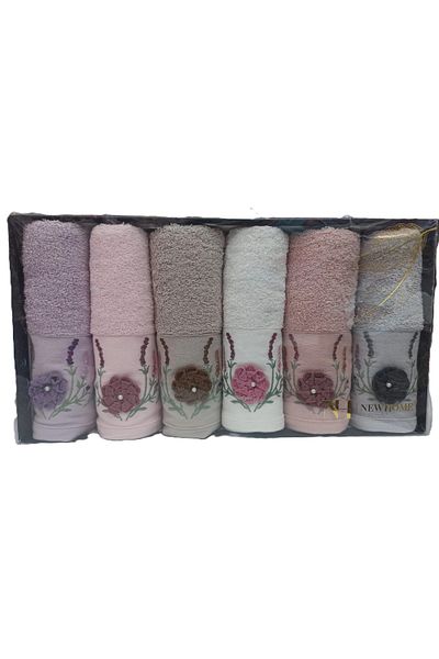VİLERA HOME 6 Piece Towel Set with Embroidered