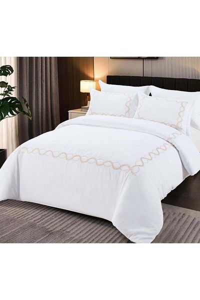 Comfy 6pc Embroidered Premium Quality Pure Cotton King Size Comforter Set White 40