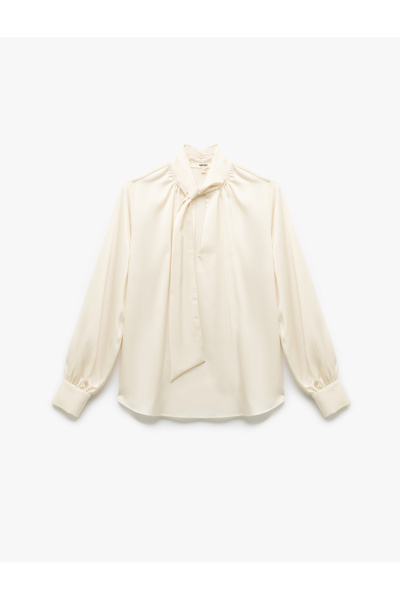 Koton Long Sleeve Tie Detailed Scarf Collar Satin Blouse