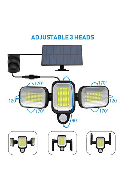 CLASSLIGHTS Lampă solară de exterior cu LED-uri de 45w cu senzor de mișcare și brațe rotative, 225 LED-uri