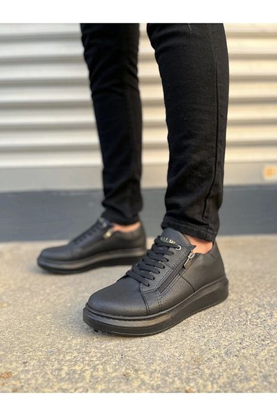 Joy Ayakkabı Jy155 Warrior Lace-Up and Zipper Skin Men's Casual Sneaker Shoes Cst - Black