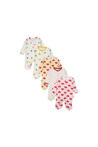 ENİA BABY Baby Girl Printed Cotton Snap-On Booties 5-Piece Newborn Set Jumpsuit (Girl Boy Newborn)