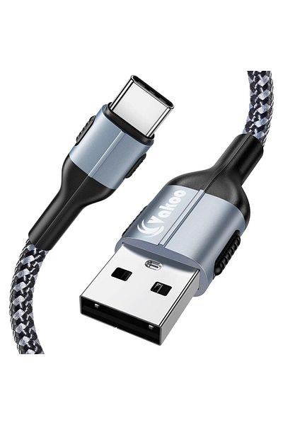 Vakoo USB C cable, nylon/metal, gray/black, 2 m