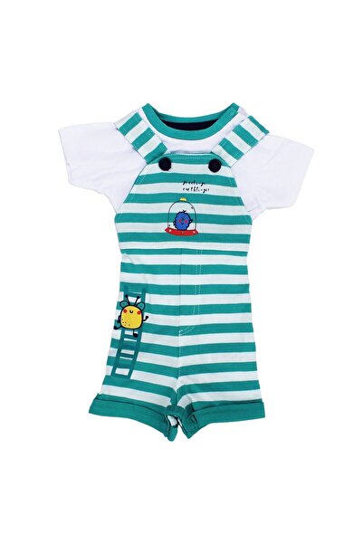 bebegen بذلة طفل رضيع مخططة باللونين الأخضر والأبيض - تفاصيل تي شيرت