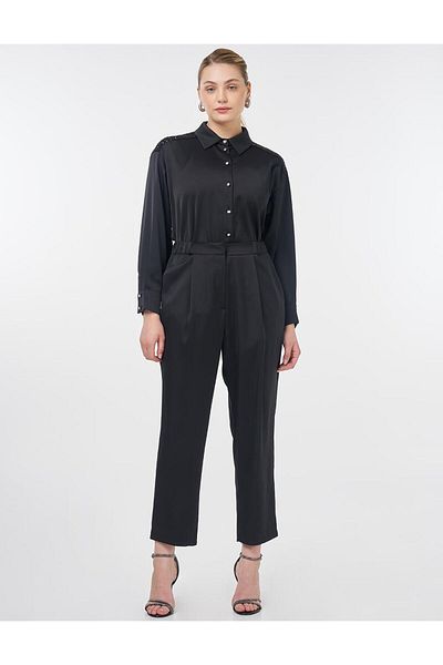 Kayra Sequin Sequin Garnished Satin Double Suit Black