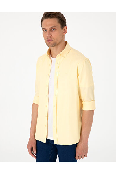 Pierre Cardin Sarı Oxford Slim Fit Kolay Ütülenebilir Gömlek 50306996-VR044