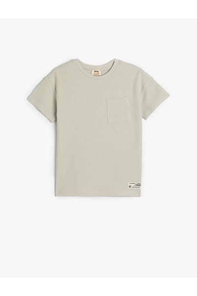 Koton Oversize Basic T-Shirt Short Sleeve Crew Neck Textured Pocket Detailed Cotton