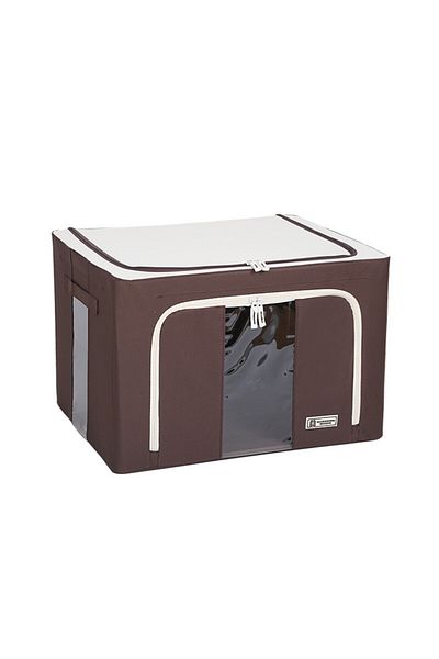 Flippy Storage Box 66 L, 50x40x33 cm, Textile With Window and Double Zipper, Metal Frame, Brown