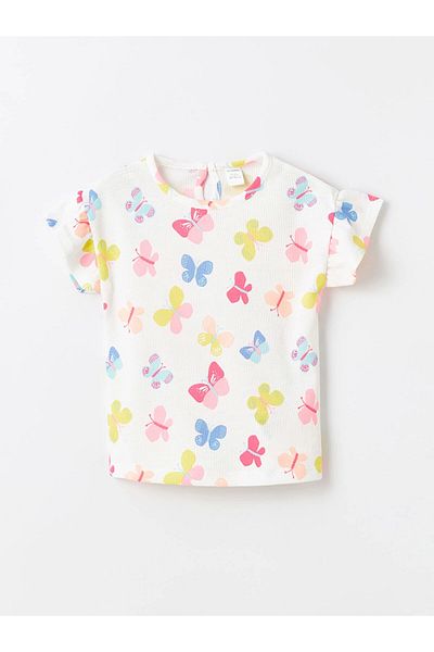 LC Waikiki Lcw Kids Ecru Crew Neck Short Sleeve Baby Girl Blouse and Shorts Set of 2