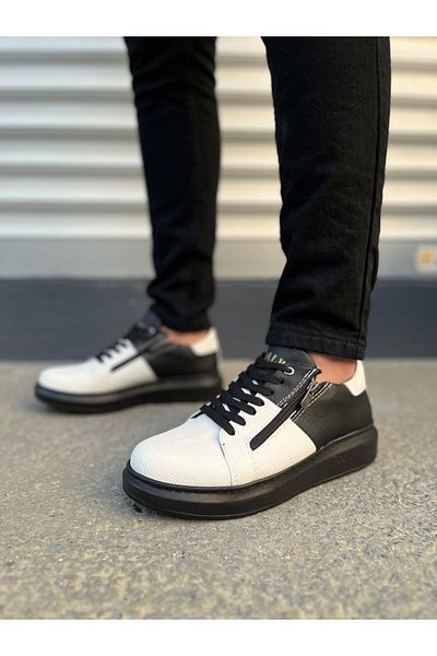 Joy Ayakkabı Jy155 Warrior Lace-Up and Zipper Skin Men's Casual Sneaker Shoes Cst - Black/White